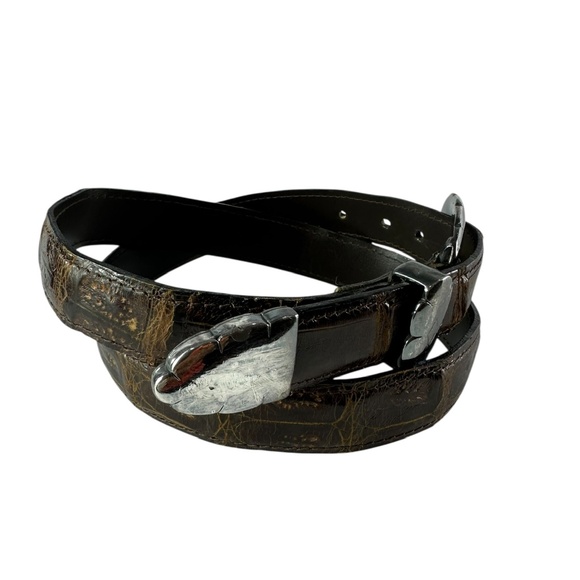 Vintage J & M Davidson Brown Genuine Crocodile Western Belt Unisex Size 26 main image 7